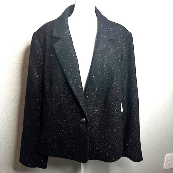 Womens Elevated Basic Cropped Tweed Blazer Sz 22W Black Gold Flecks Jacket - Picture 11 of 16